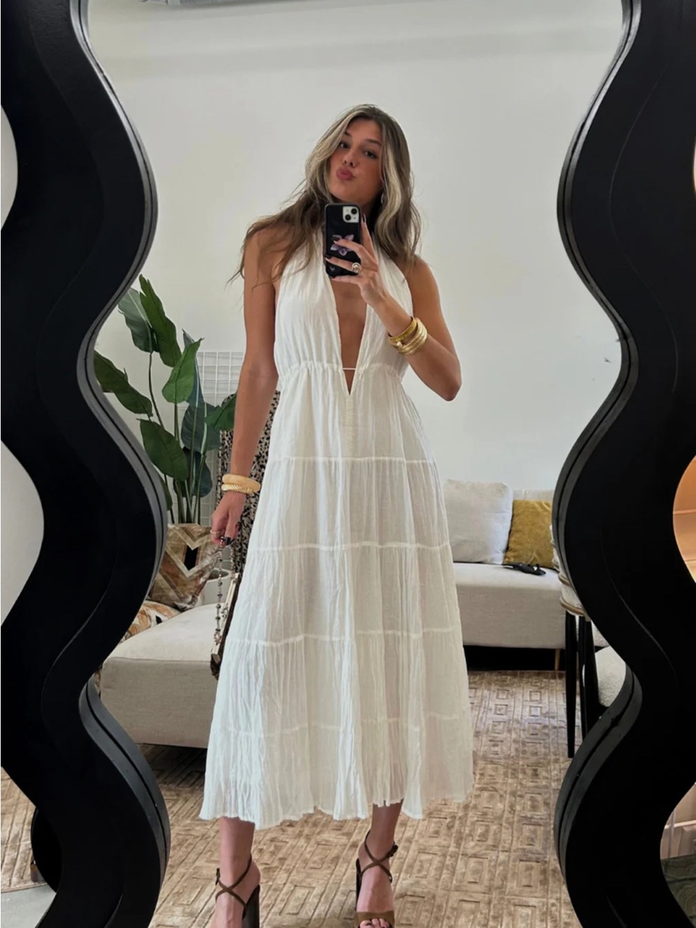 12th Tribe White Halter Tiered Maxi Dress